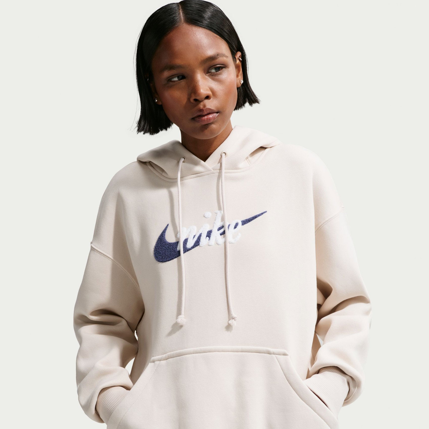 Nike Phoenix Fleece Os Logo Hoodie Kadın Bej Sweatshirt IM9643-104