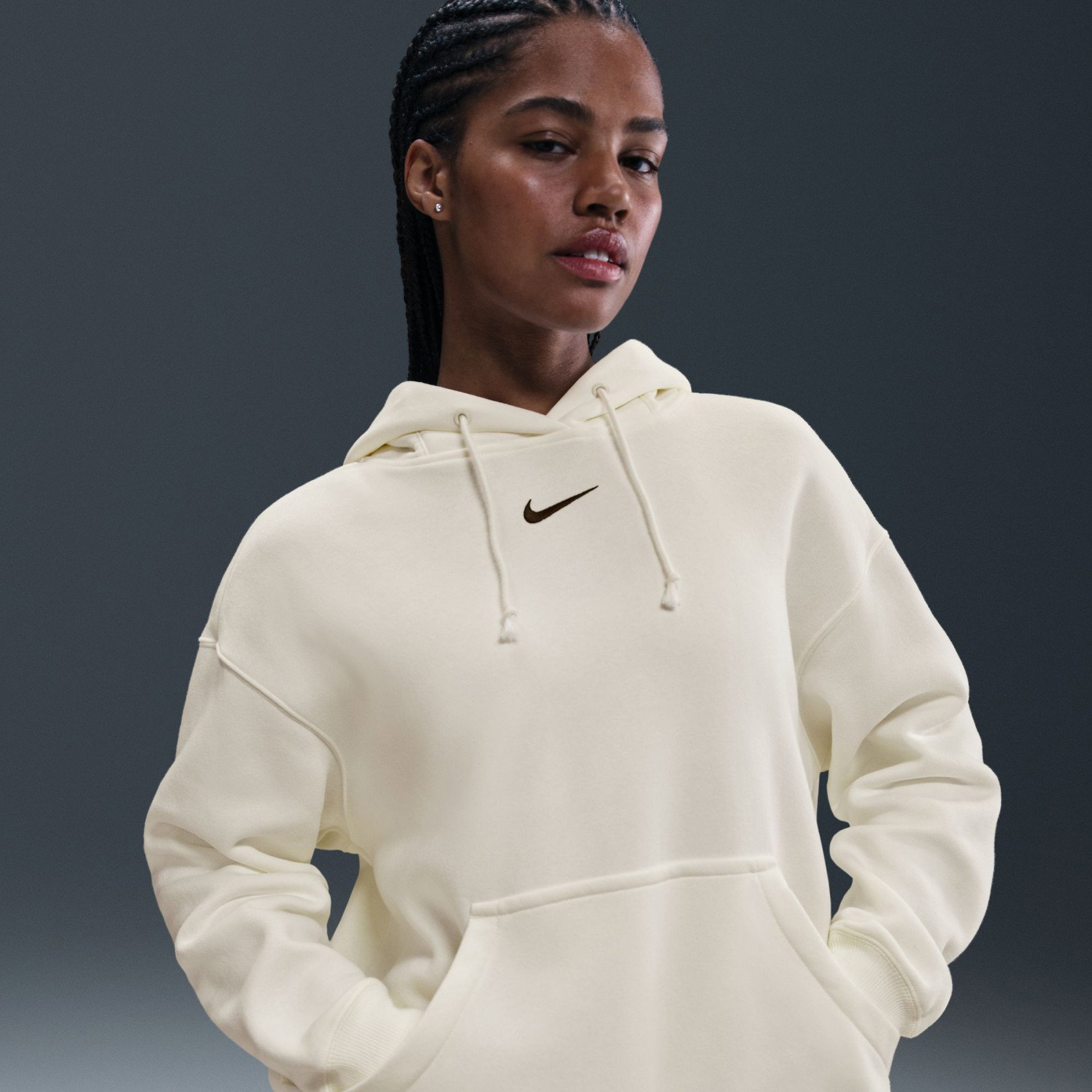 Nike Phoenix Fleece Oversized Po Hoodie Kadın Bej Sweatshirt