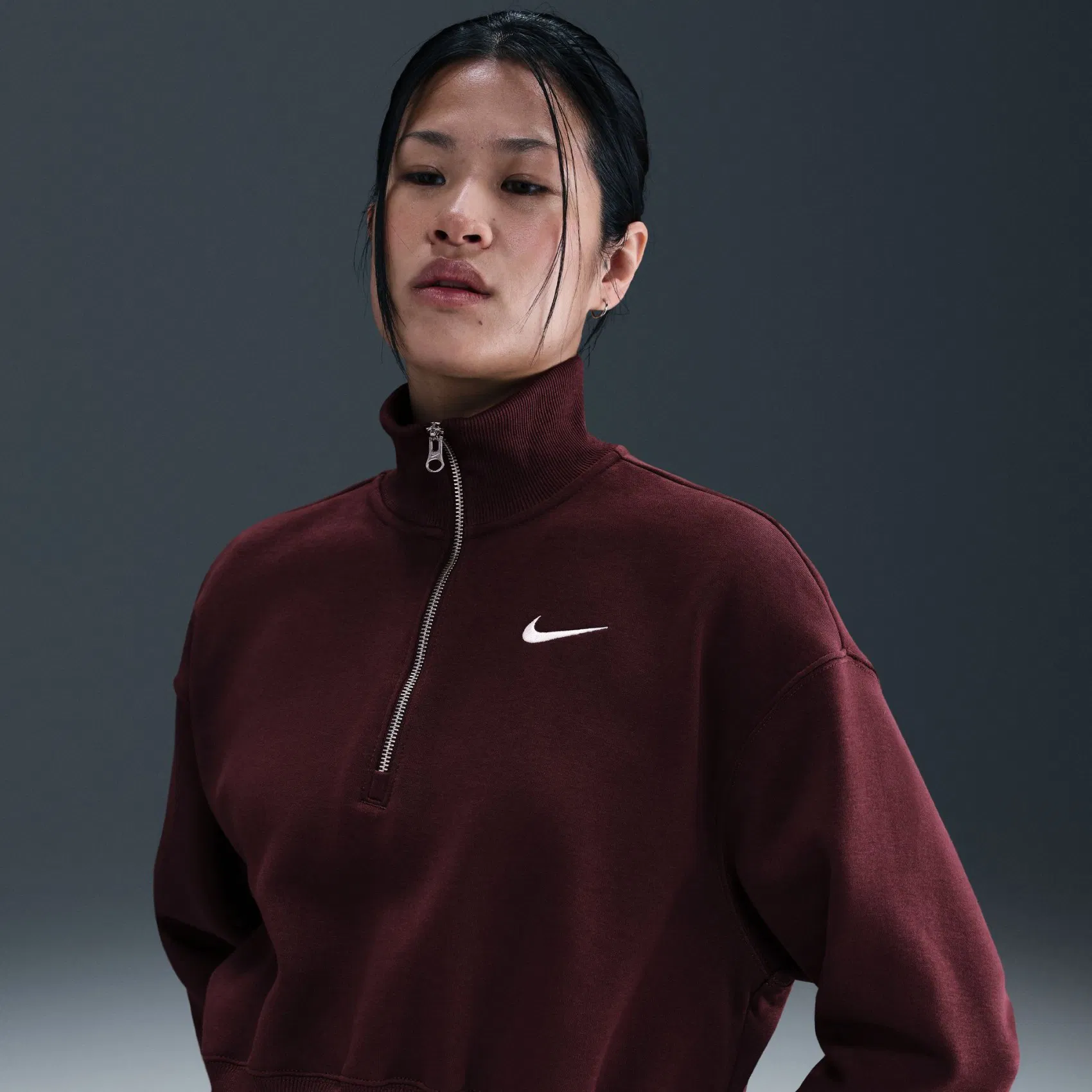 Nike Phoenix Fleece QZ Crop Kadın Bordo Sweatshirt DQ5767-652