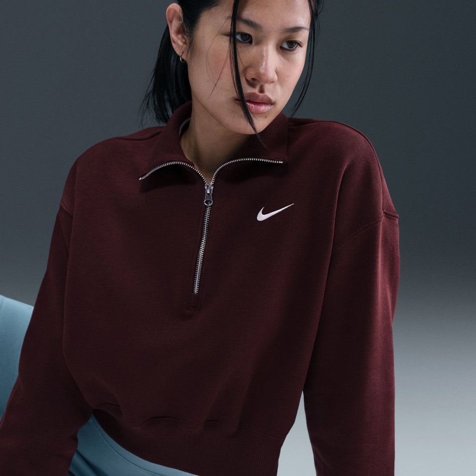 Phoenix Fleece QZ Crop Kadın Bordo Sweatshirt