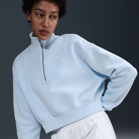NIKE - Phoenix Fleece QZ Crop Kadın Mavi Sweatshirt
