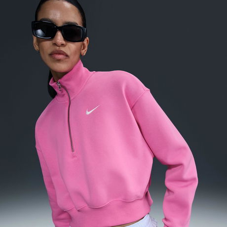 NIKE - Phoenix Fleece QZ Crop Kadın Pembe Sweatshirt