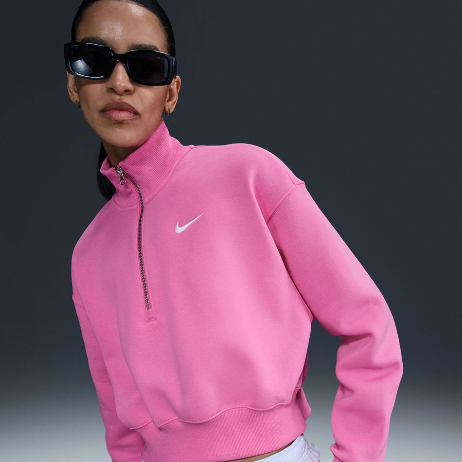 Phoenix Fleece QZ Crop Kadın Pembe Sweatshirt
