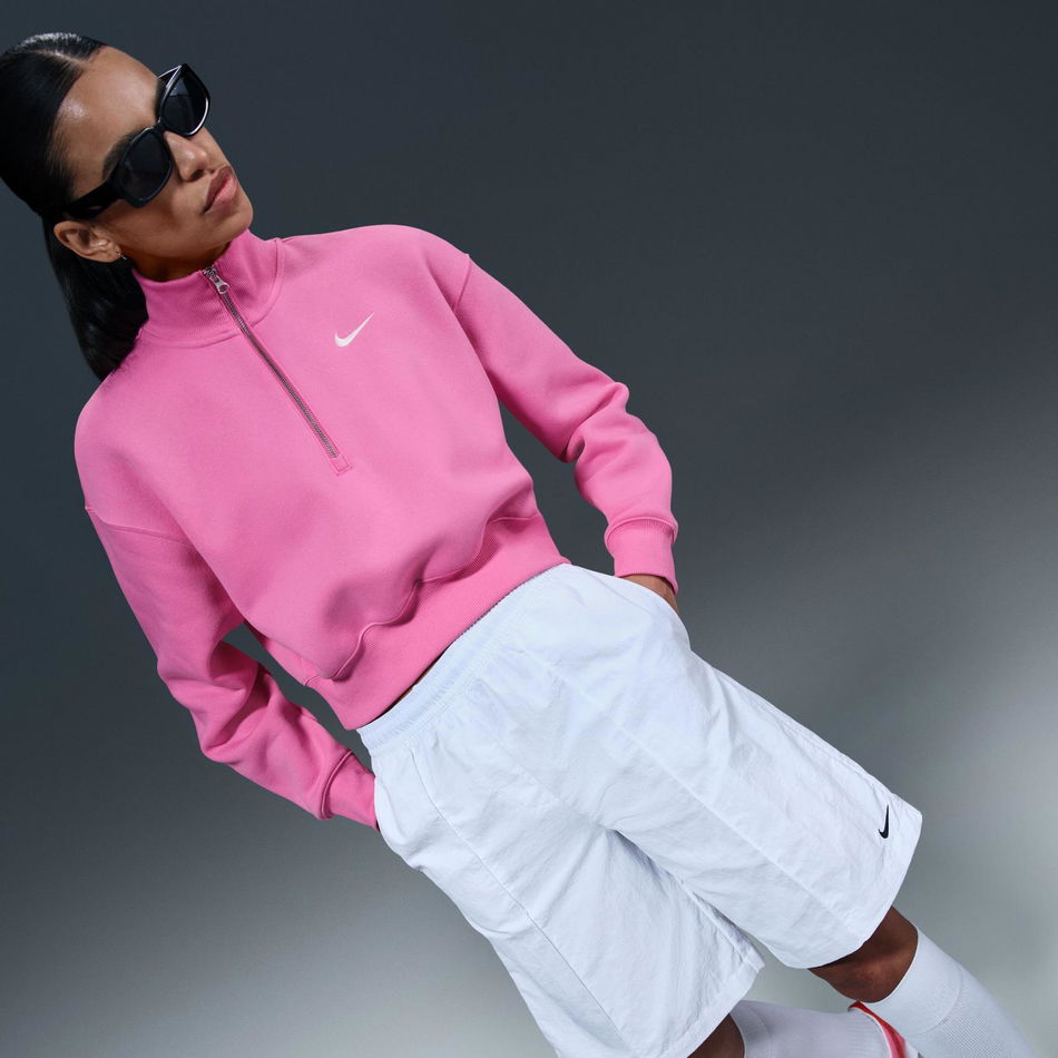 Phoenix Fleece QZ Crop Kadın Pembe Sweatshirt