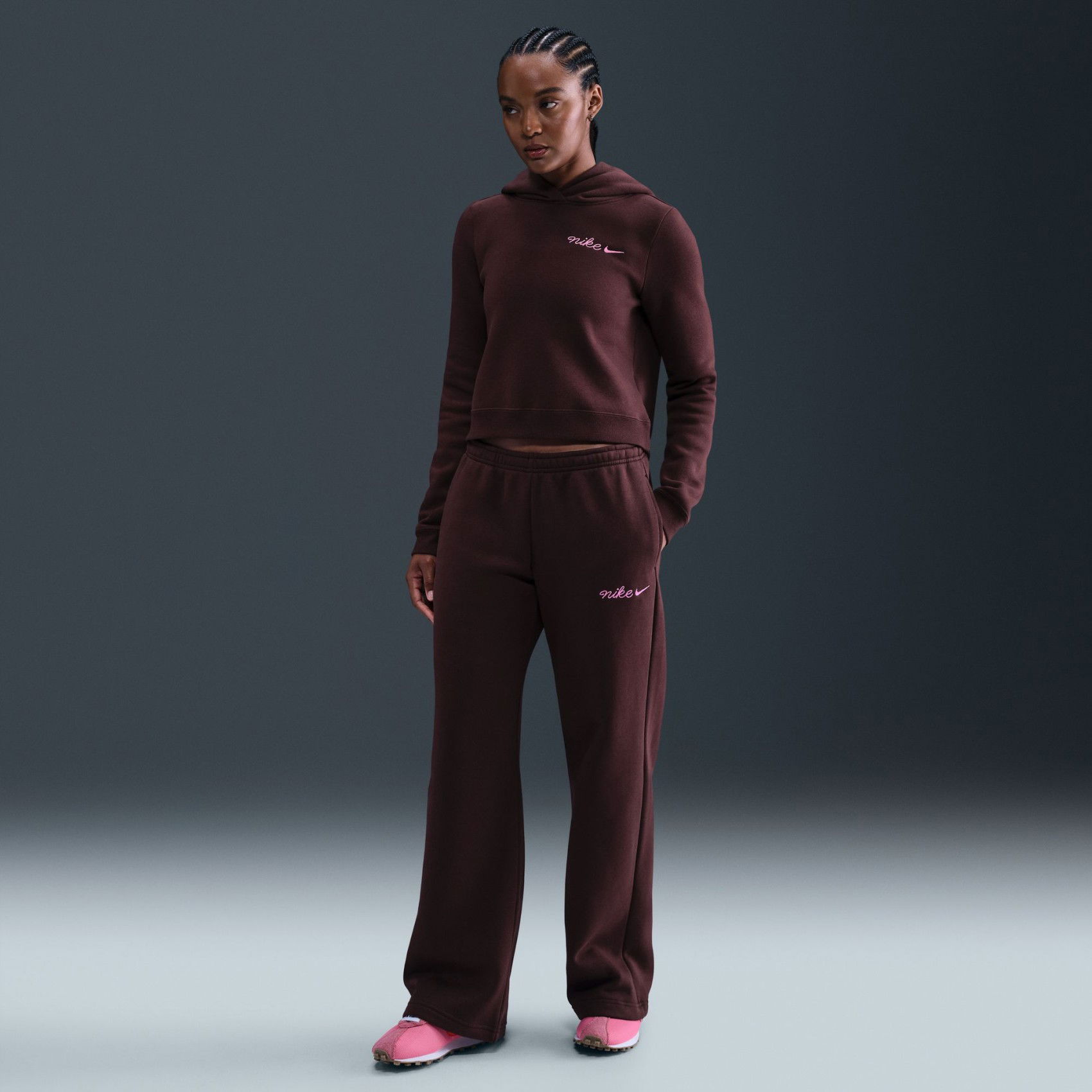 Nike Phoenix Fleece Stright Leg Pant Kadın Bordo Eşofman Altı
