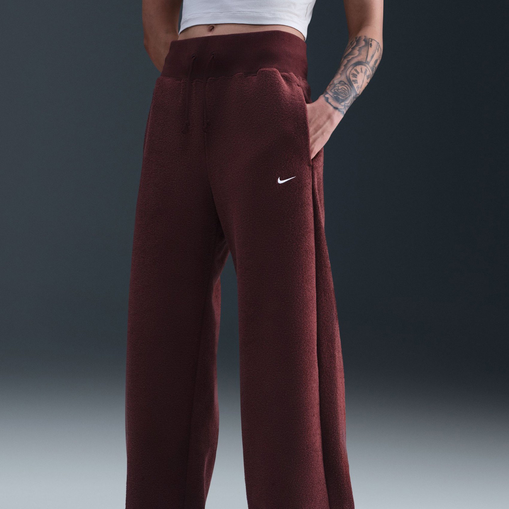 Nike Phoenix Plush HR Pant Wide Kadın Bordo Eşofman Altı FN3622-652