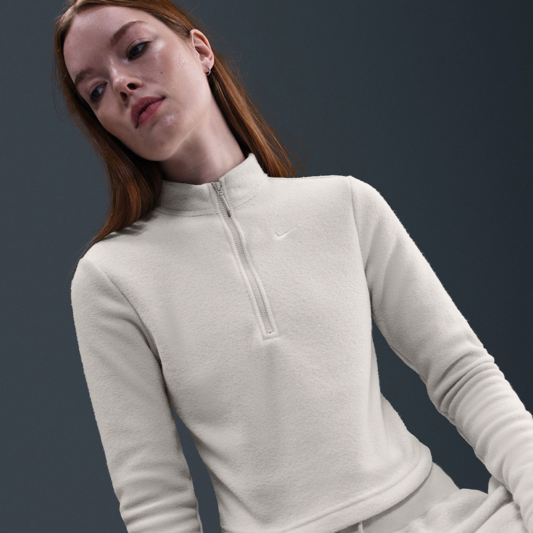 Nike Phoenix Plush HZ LS Top Kadın Bej Sweatshirt FV8028-072