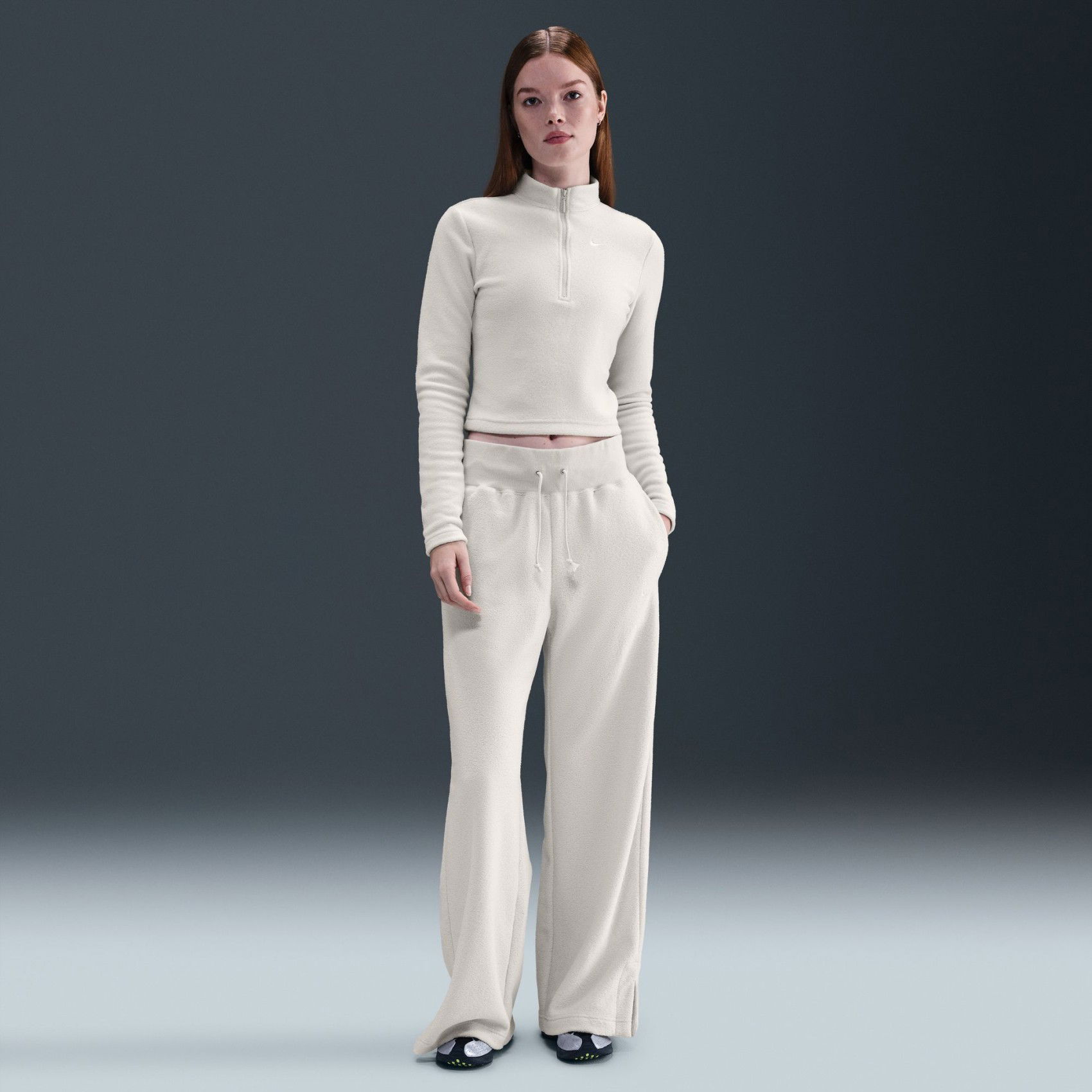 Nike Phoenix Plush HZ LS Top Kadın Bej Sweatshirt FV8028-072