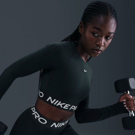 NIKE - Nike Pro Dri-FIT 365 Crop LS Kadın Yeşil Sweatshirt
