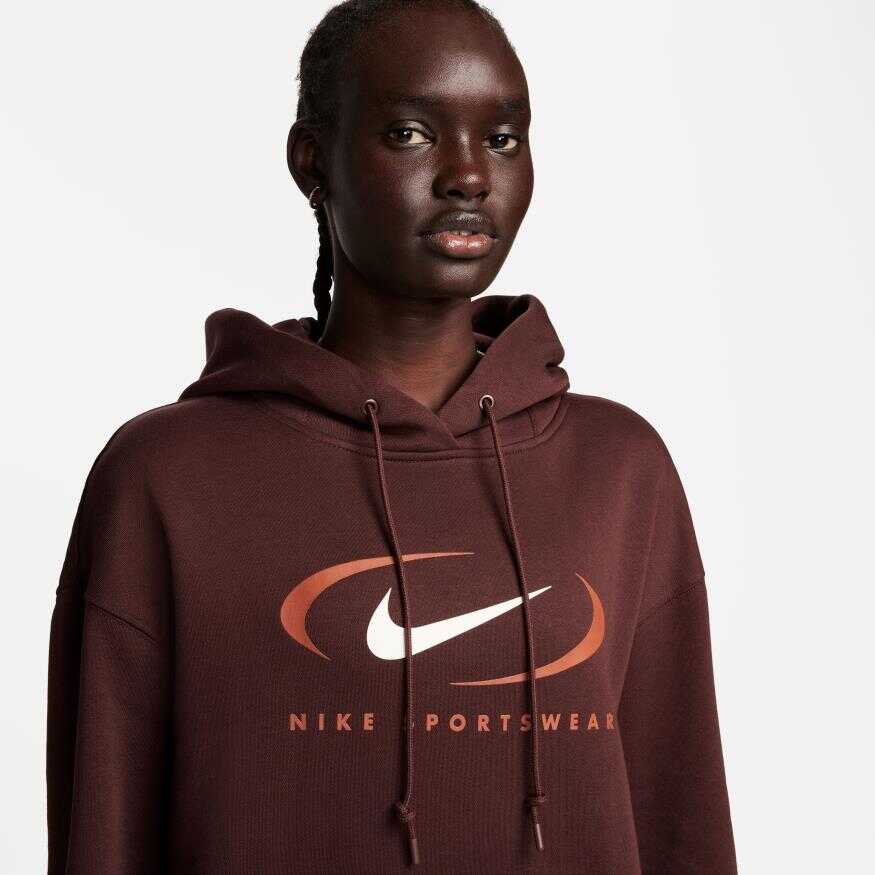NSW Fleece Os Pullover Hoodie Swoosh Kadın Sweatshirt