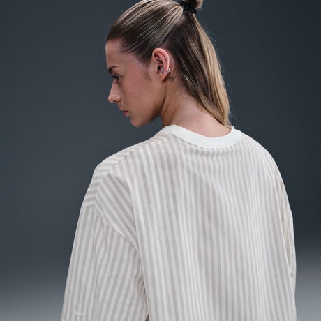 NIKE - Stripe Poplin Boxy Top Kadın Bej Tişört (1)