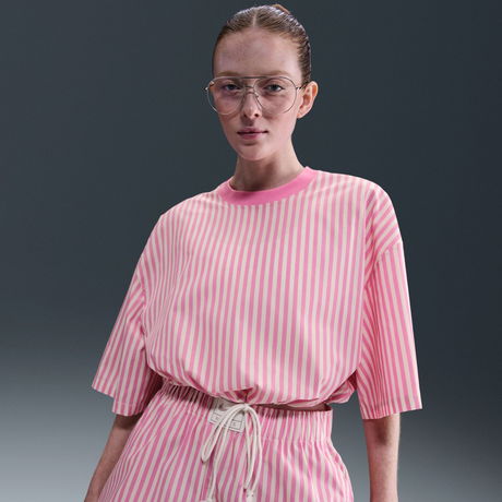 NIKE - Stripe Poplin Boxy Top Kadın Pembe Tişört