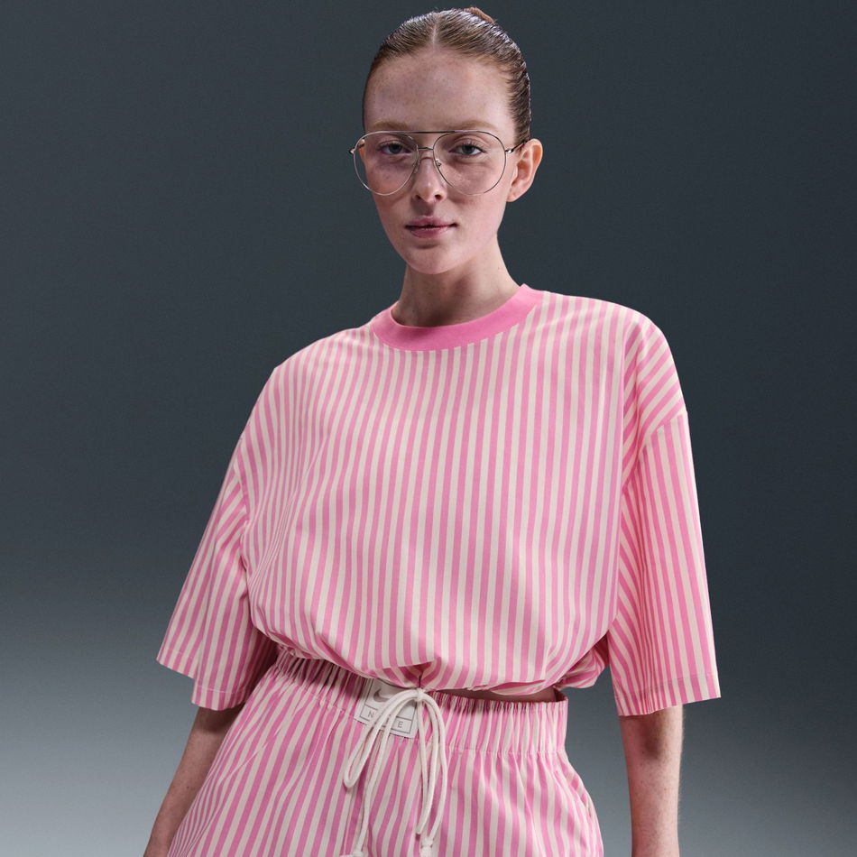 Stripe Poplin Boxy Top Kadın Pembe Tişört