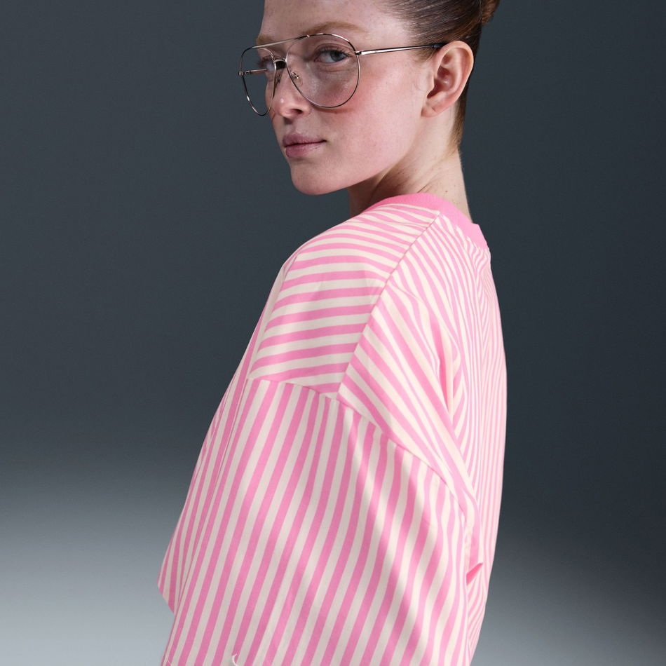 Stripe Poplin Boxy Top Kadın Pembe Tişört