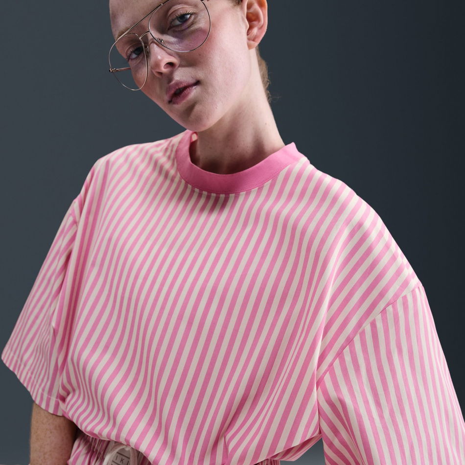 Stripe Poplin Boxy Top Kadın Pembe Tişört