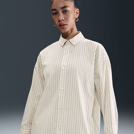 NIKE - Stripe Poplin Button-Up Kadın Bej Gömlek (1)