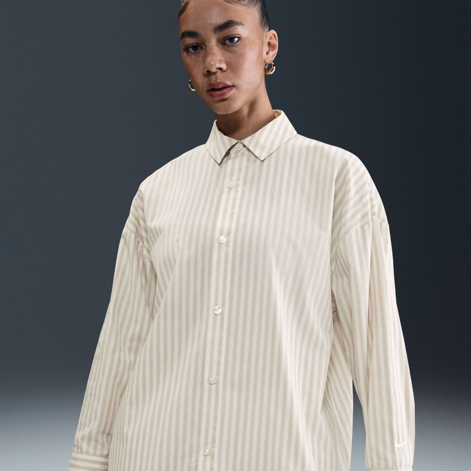 Stripe Poplin Button-Up Kadın Bej Gömlek