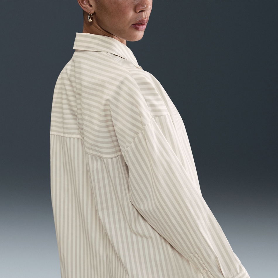Stripe Poplin Button-Up Kadın Bej Gömlek