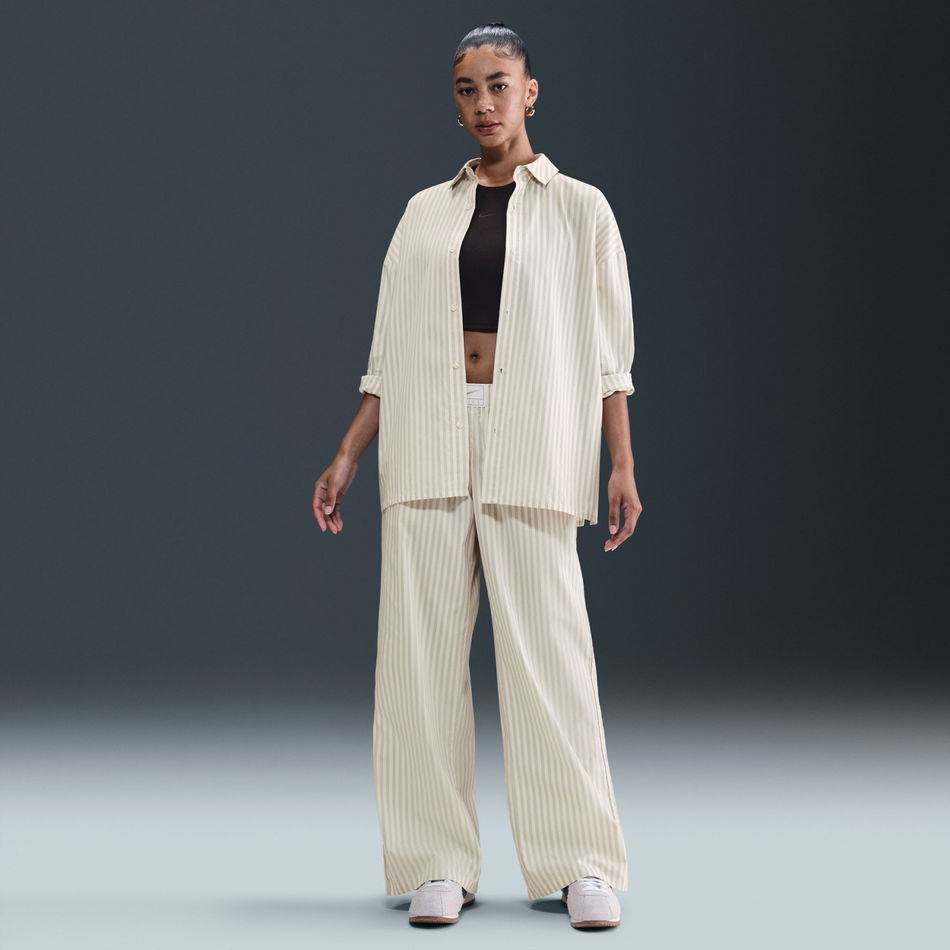 Stripe Poplin Button-Up Kadın Bej Gömlek