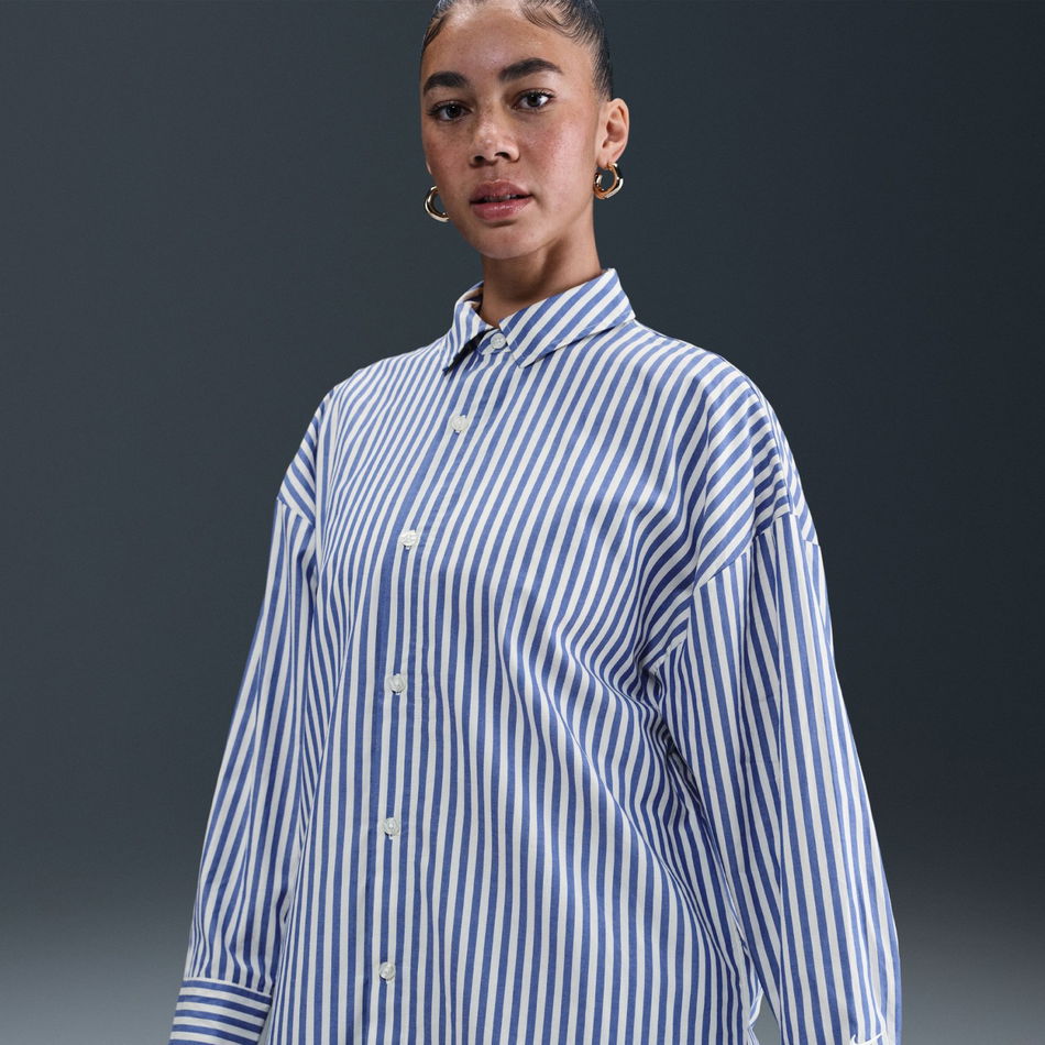 Stripe Poplin Button-Up Kadın Mavi Gömlek