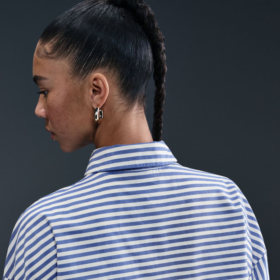 Stripe Poplin Button-Up Kadın Mavi Gömlek
