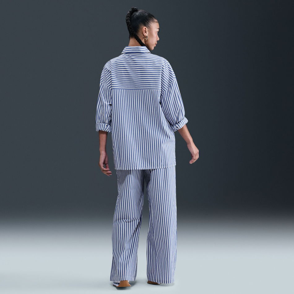 Stripe Poplin Button-Up Kadın Mavi Gömlek