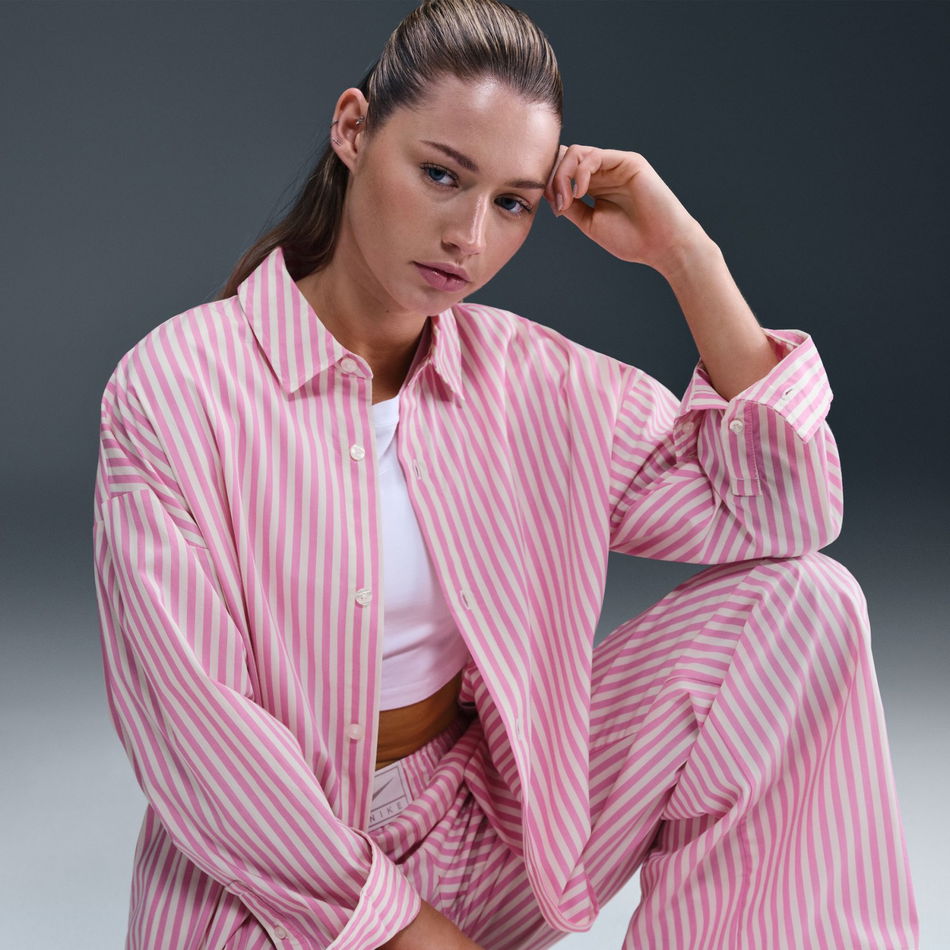Stripe Poplin Button-Up Kadın Pembe Gömlek
