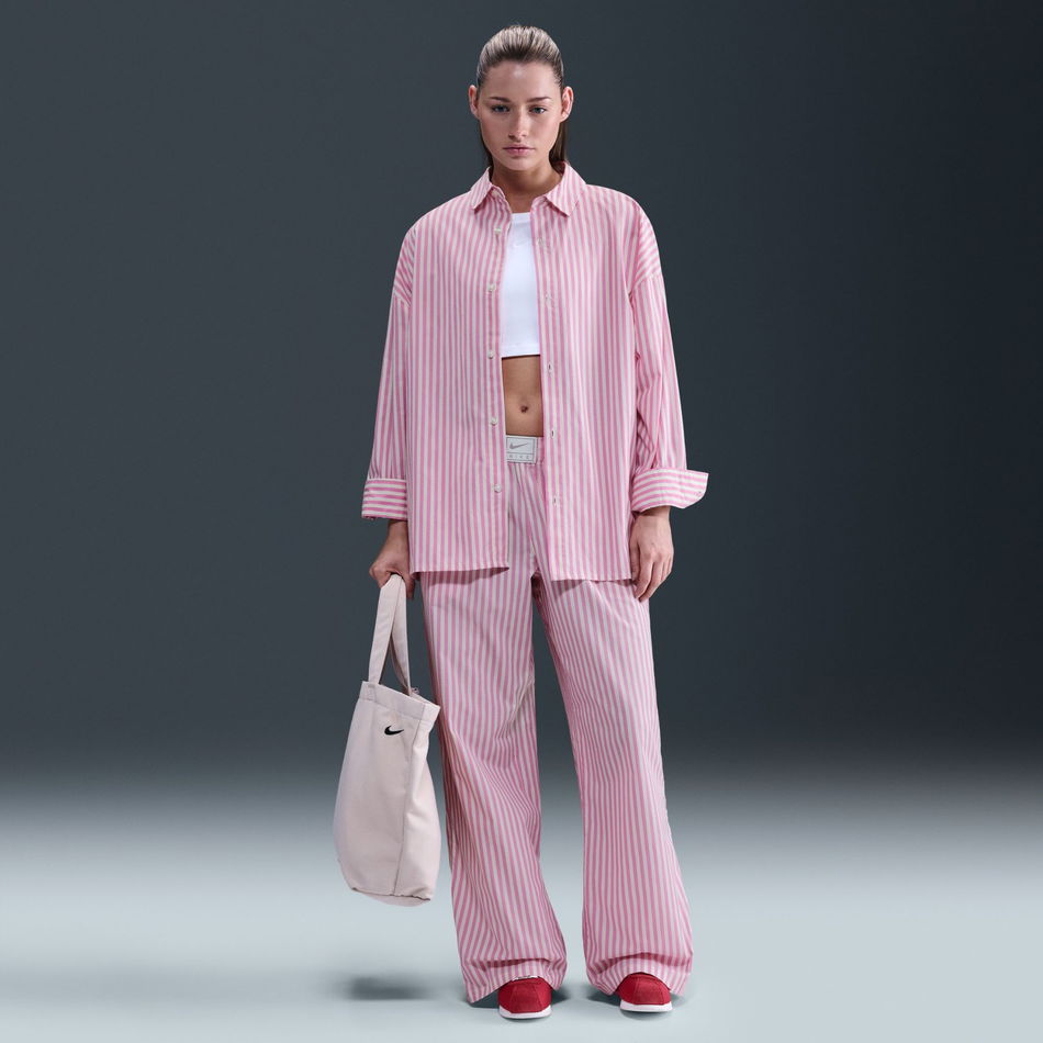 Stripe Poplin Button-Up Kadın Pembe Gömlek