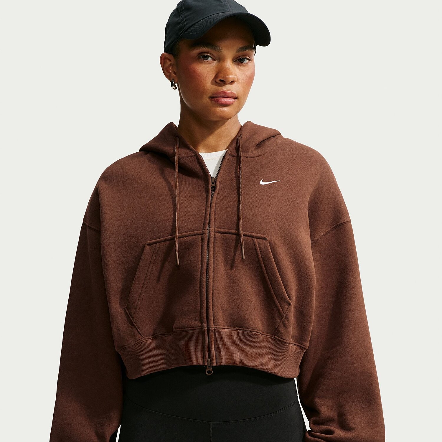 Женский свитшот Nike Studio Fleece Mw Os Crop Fz Hoodie Kahverengi