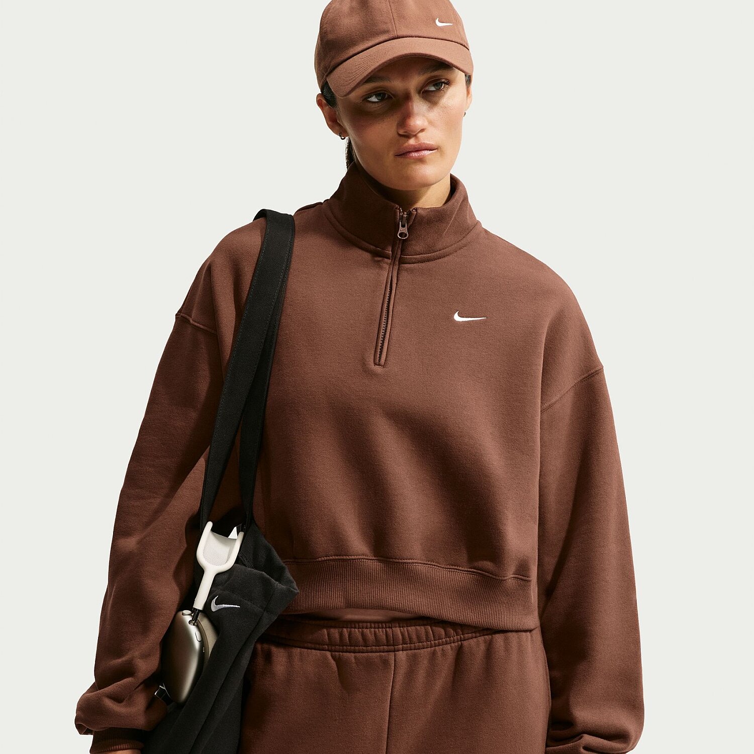 Женский свитшот Nike Studio Fleece Mw Os Qz Crop Kahverengi