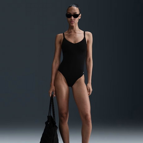 NIKE - Nike Swim Effortless Essential V-Neck Kadın Siyah Mayo