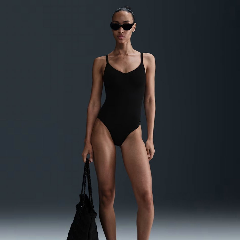 Nike Swim Effortless Essential V-Neck Kadın Siyah Mayo