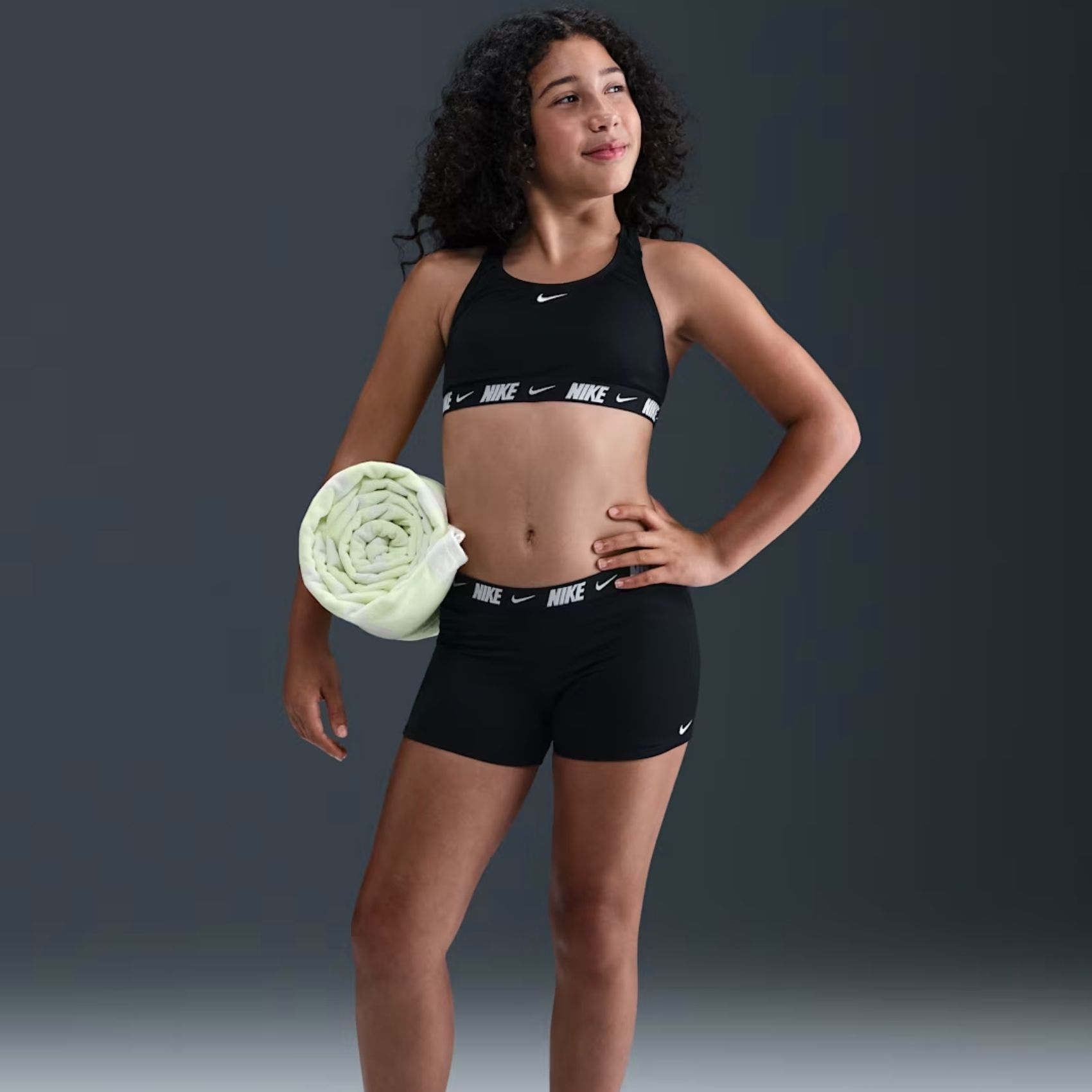 NIKE - Nike Swim Logo Tape Racerback Bikini & Short Set Çocuk Siyah Bikini Takımı