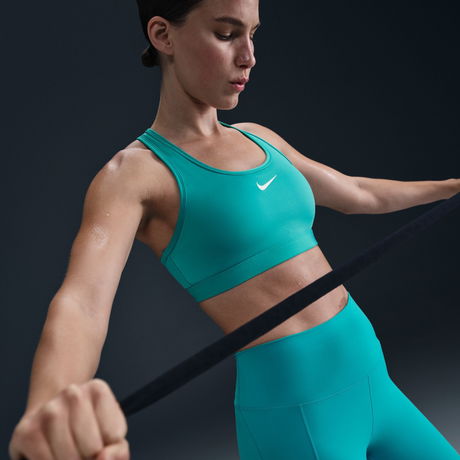 NIKE - Swoosh Medium Support Bra Kadın Mavi Sporcu Sütyeni