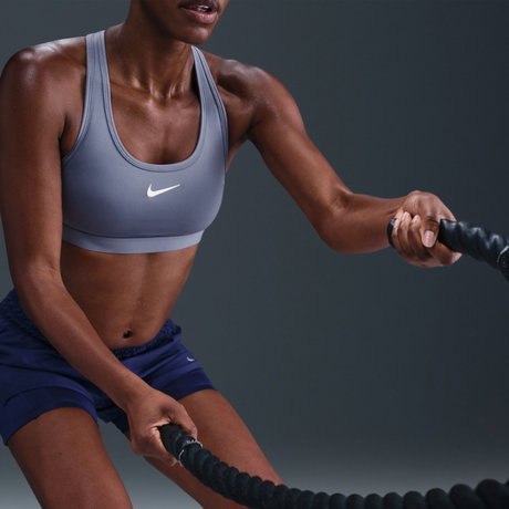 NIKE - Swoosh Medium Support Bra Pedli Kadın Mavi Sporcu Sütyeni