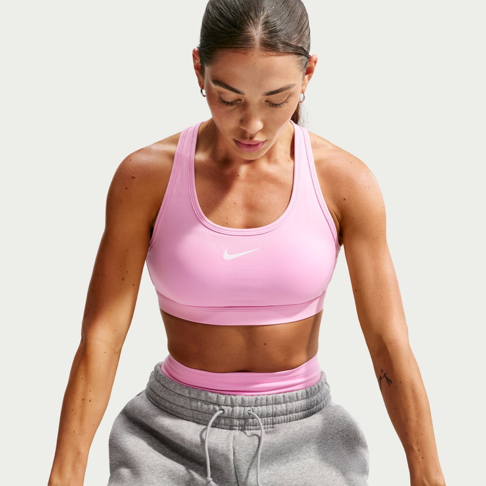 Swoosh Orta Destekli Bra Kadın Pembe Sporcu Sütyeni