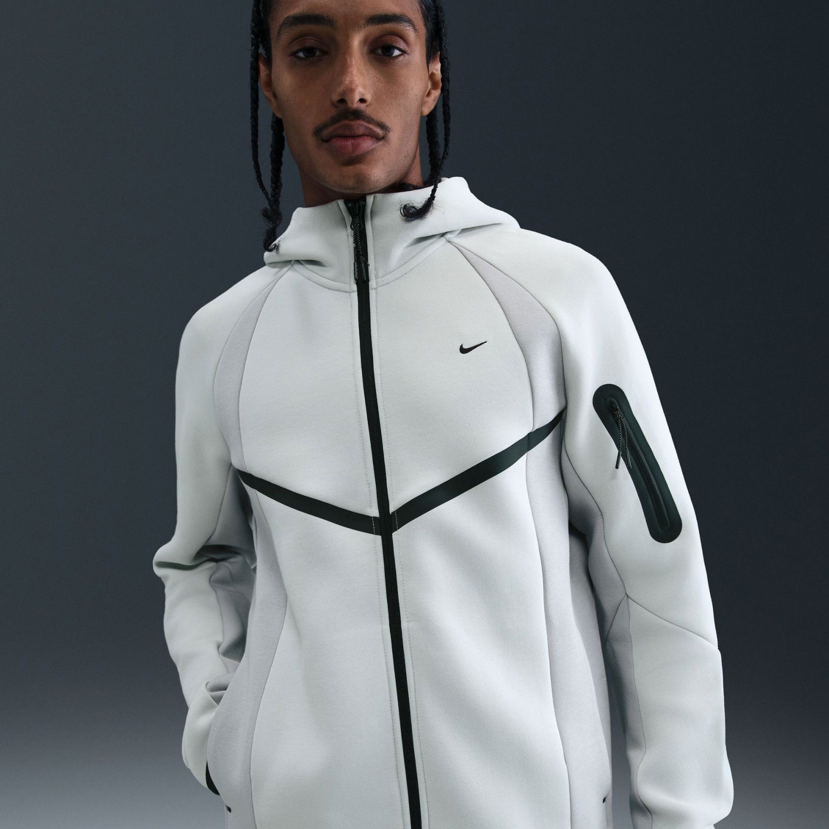 nike tech fleece zip hoodie platinum grey & white