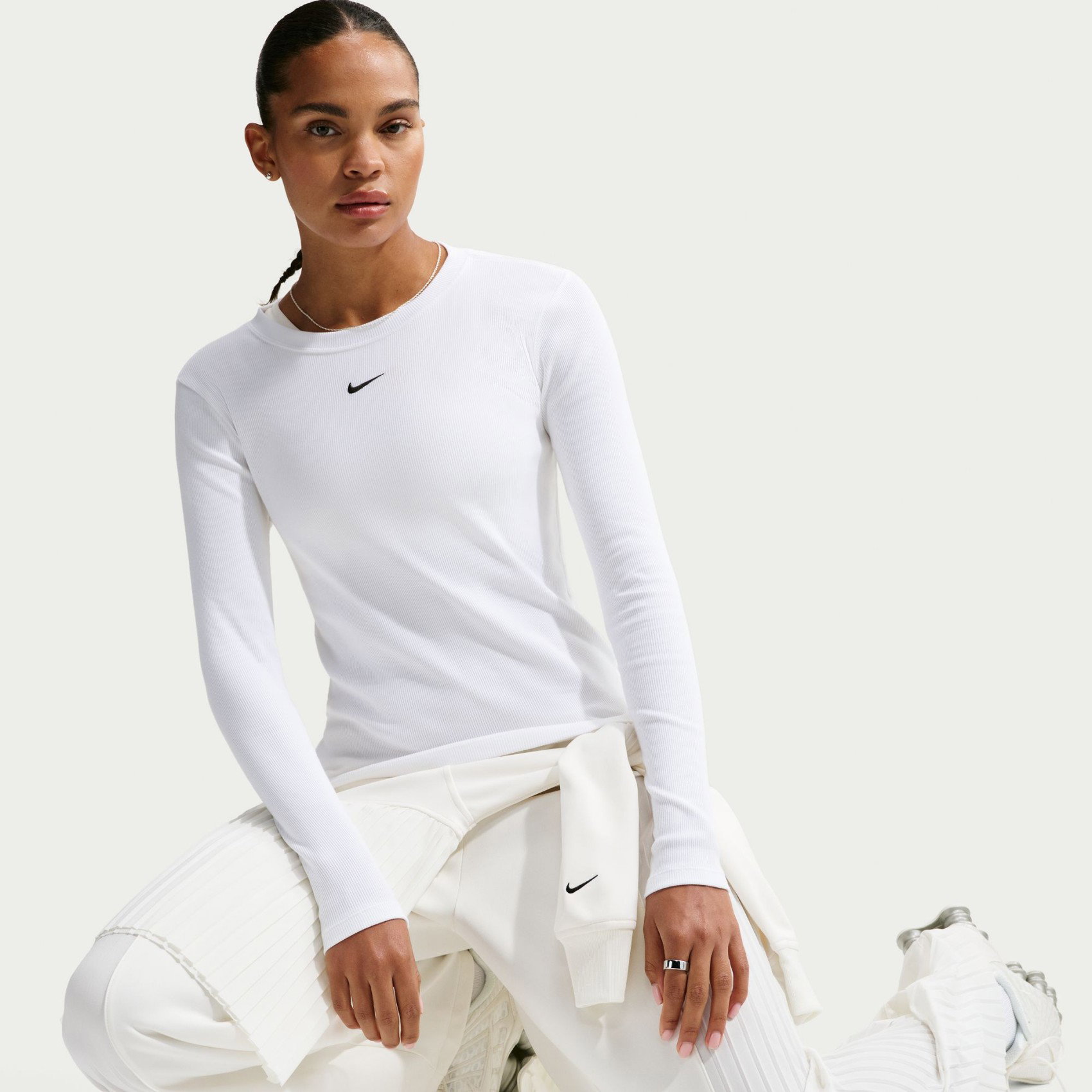 NIKE - Tee Ls Rib Tight Kadın Beyaz Uzun Kollu Tişört